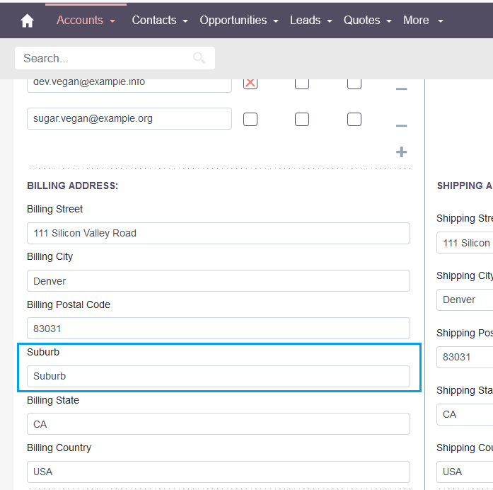 SuiteCRM 8 add new field in address block