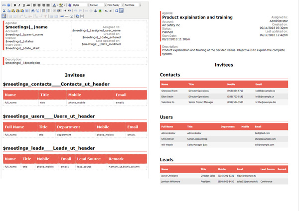 SuiteCRM export meetings and related module data