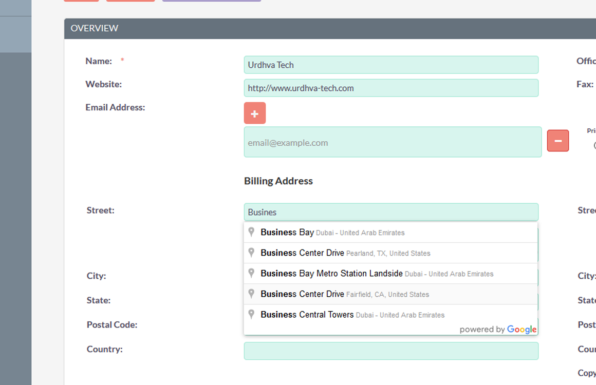 Google Address for SuiteCRM