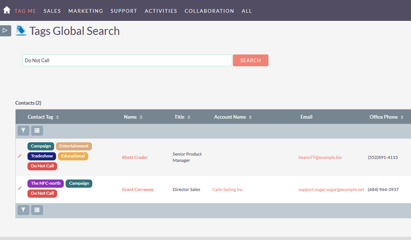 SuiteCRM tag management global search