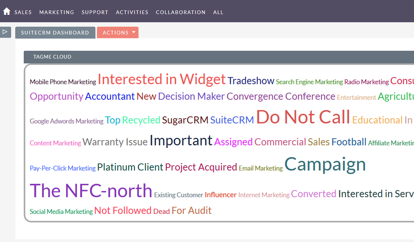 SuiteCRM tag management dashlet for tags