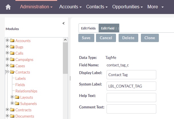 tag custom field in SuiteCRM studio tag custom field in SuiteCRM studio
